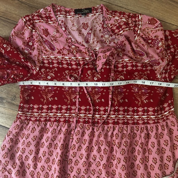 Suzanne Betro burgundy and pink floral boho tiered dress size L with pockets - Picture 6 of 8